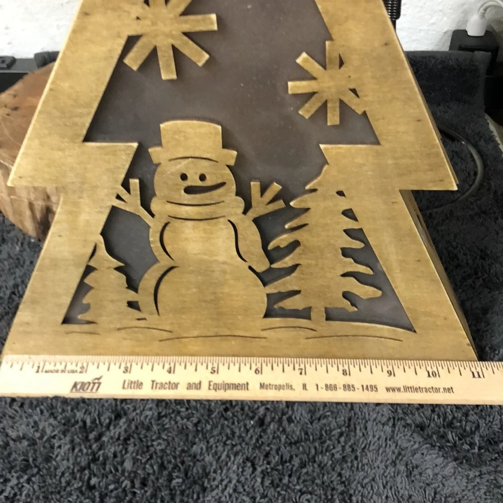 Wooden lighted tree snowman‎ and snowflakes